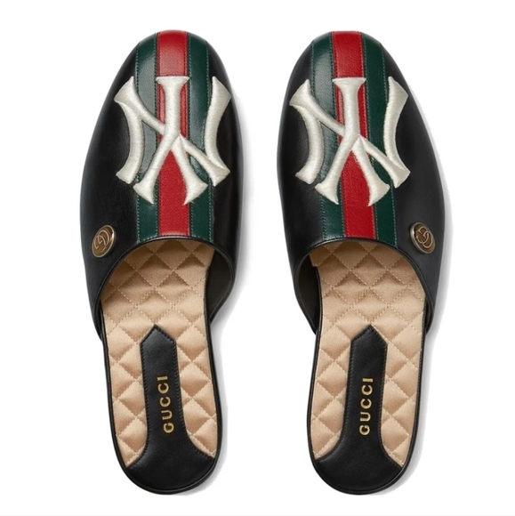 Gucci x NY Yankees Leather Slides Slippers Mules 35 - Picture 1 of 8